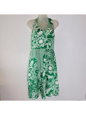 Madison Leigh Green & White floral halter dress with tie back detail